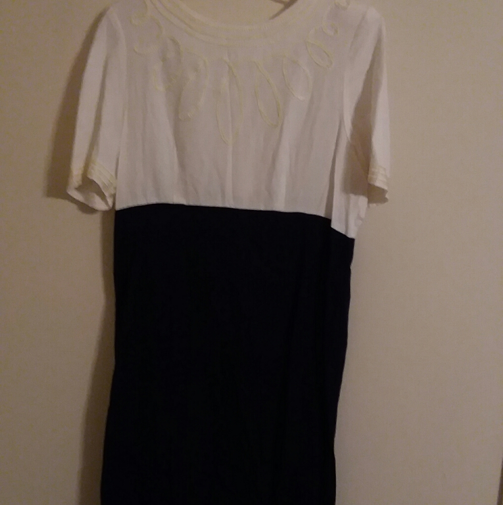 Vintage white and black empire waist dress